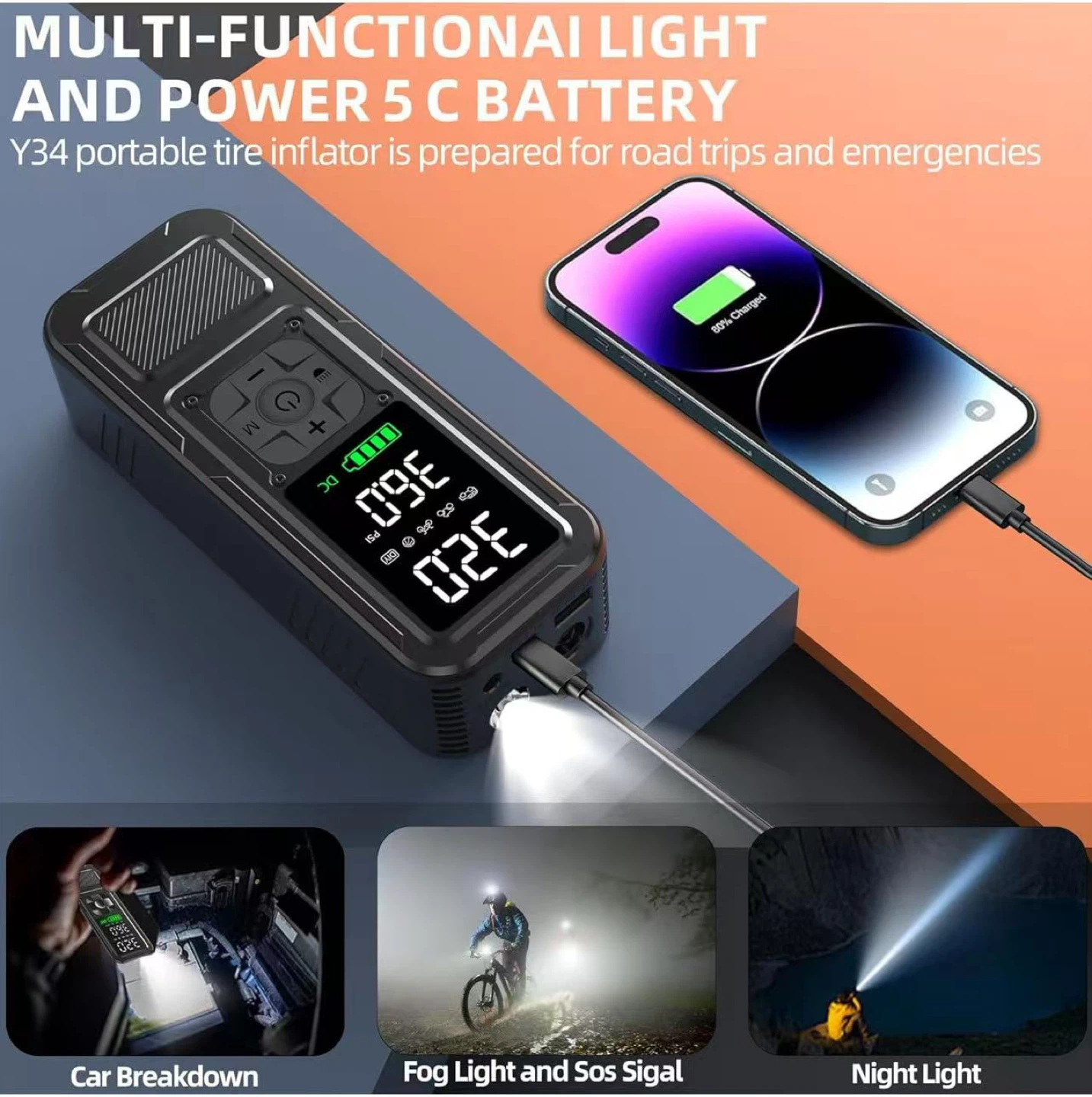 Portable Tire Inflator with LED Light - photo 5