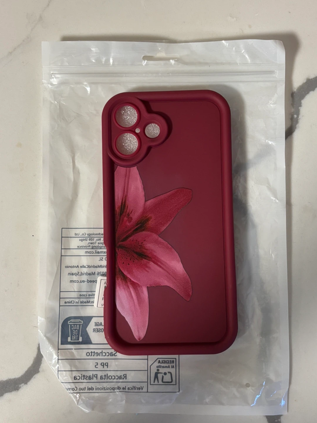 Wine Red iPhone 16 Plus Case with Lily Design