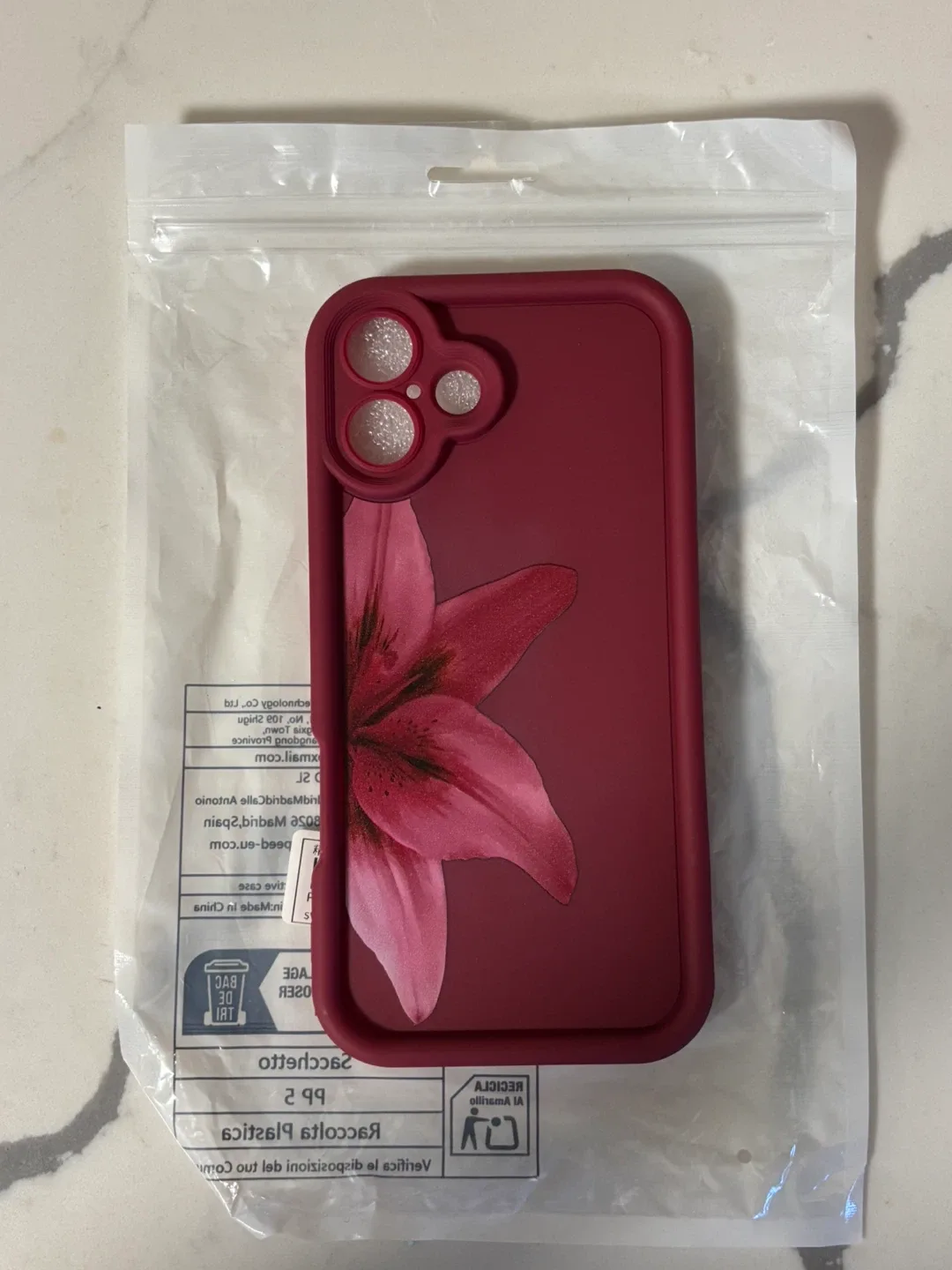 Wine Red iPhone 16 Plus Case with Lily Design thumbnail