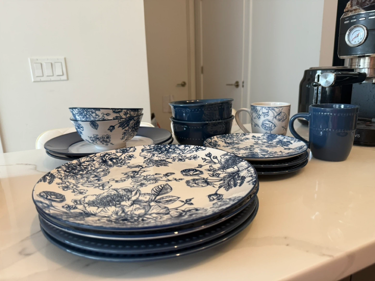 Dinnerware Set - Floral & Solid Blue