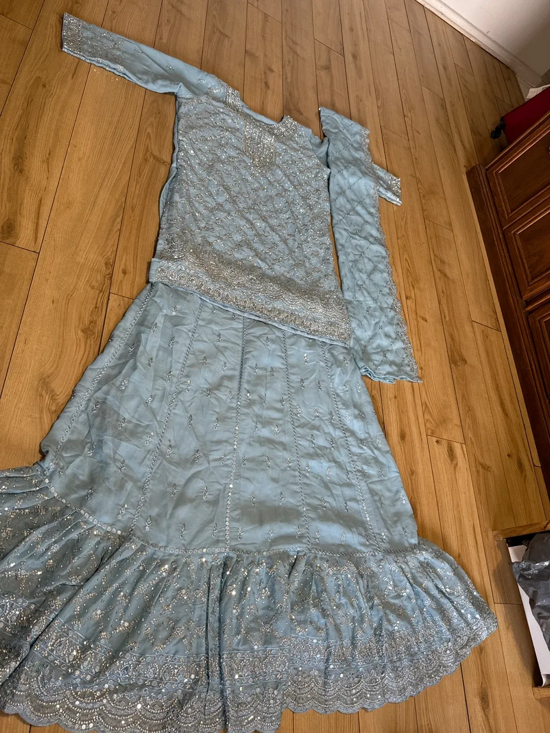 Light Blue and light lavender Pakistani/Indian Outfit thumbnail