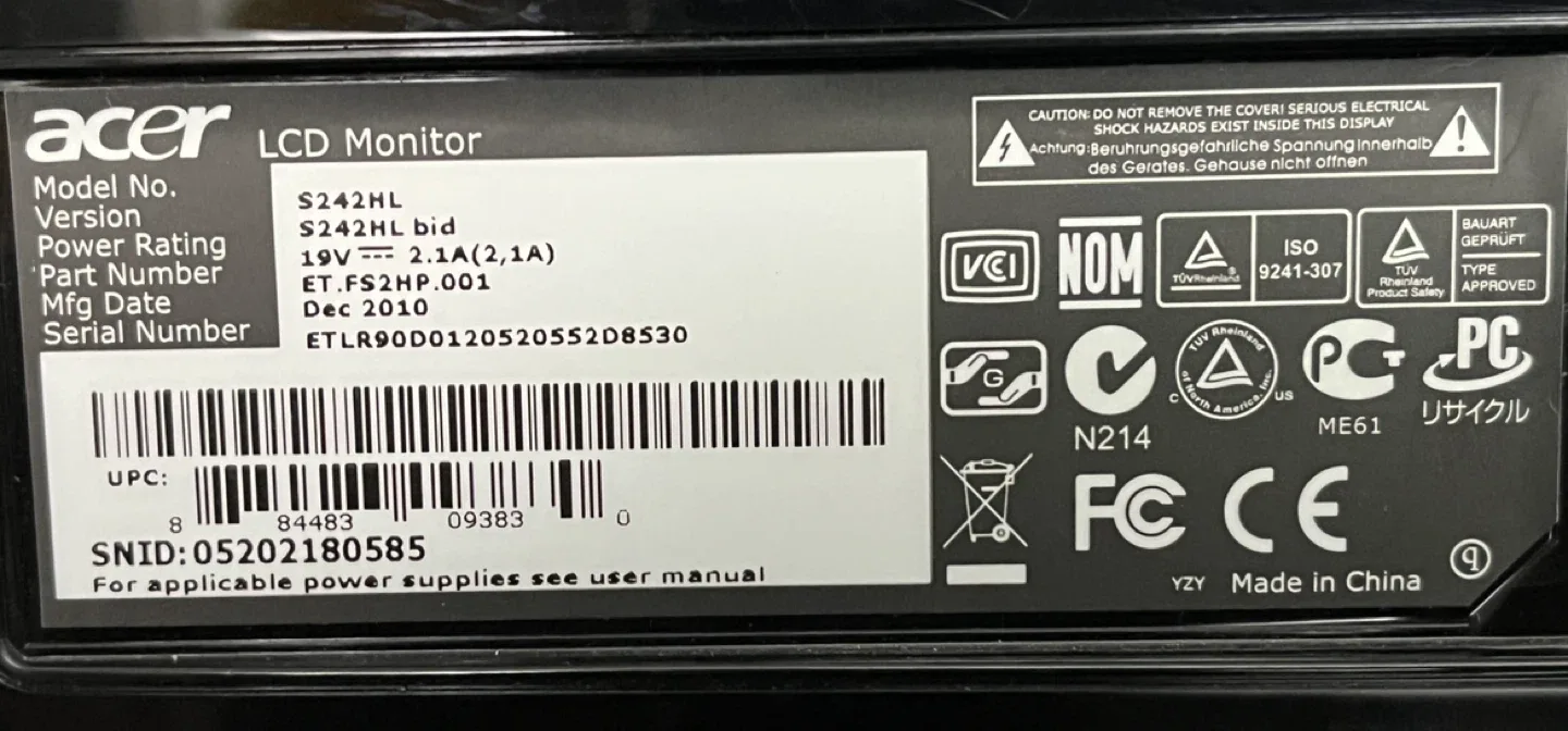 Acer S242HL 24" LCD Monitor image indicator(5)