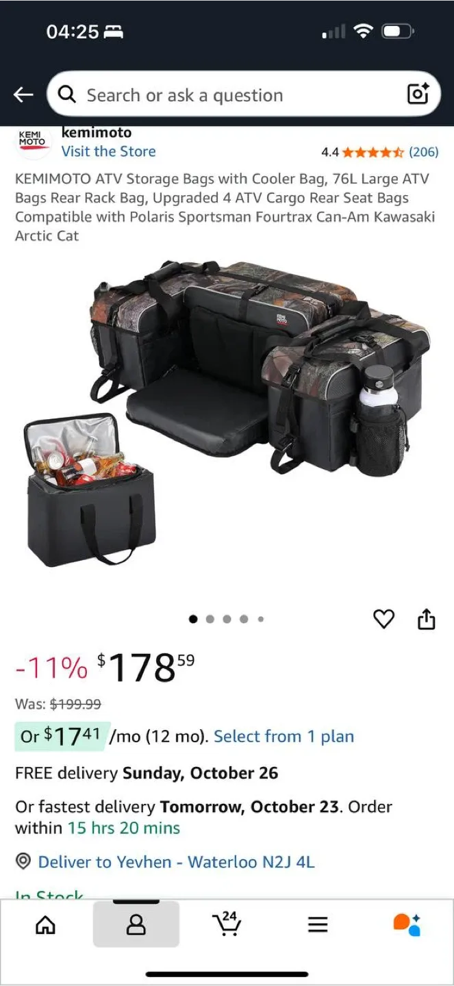 KEMIMOTO ATV Storage Bags with Cooler Bag – 76L Large Rear Rac thumbnail