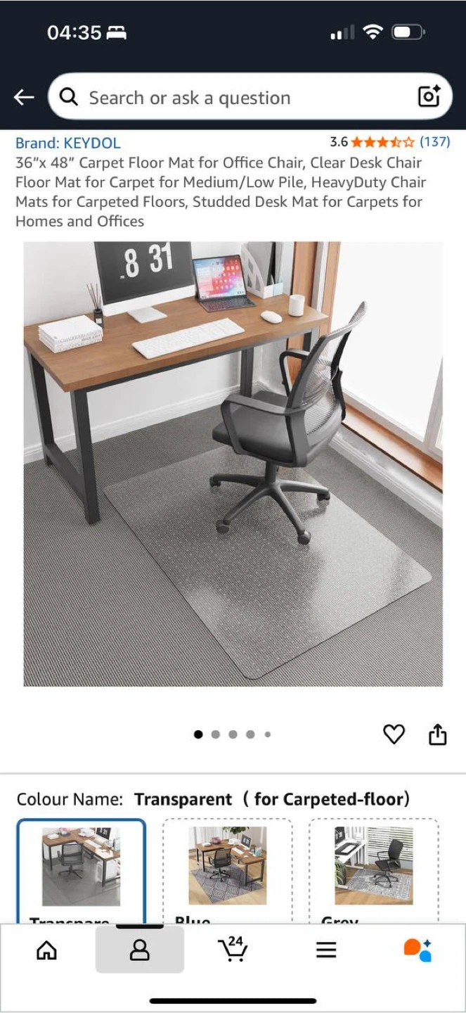 KEYDOL 36”x48” Carpet Floor Mat for Office Chair – Transparent