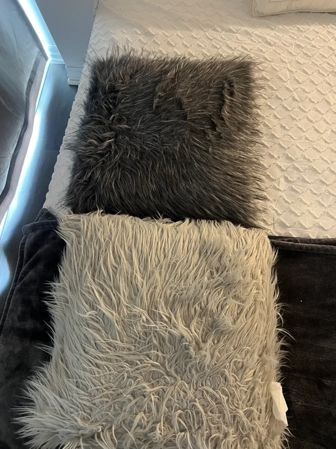 Faux Fur Throw Pillows - Grey & Beige thumbnail
