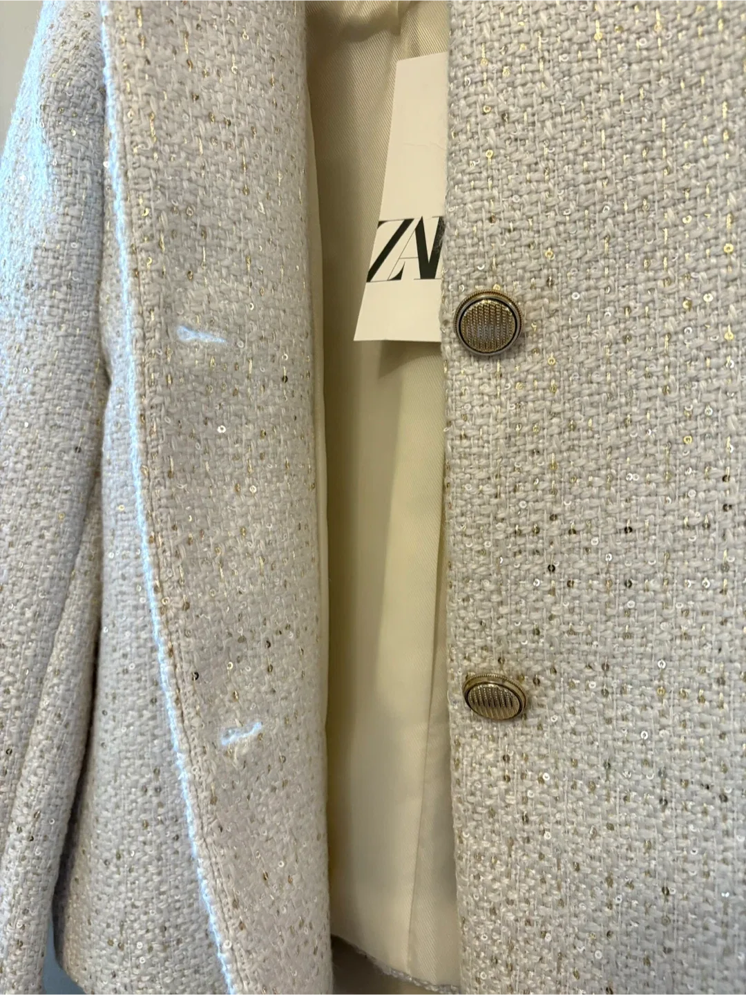 Zara Sequin Blazer - Ecru, Size M image indicator(2)