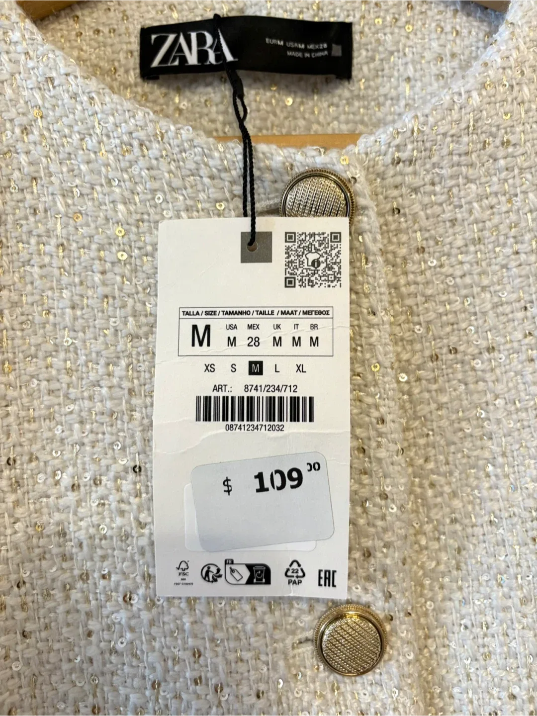 Zara Sequin Blazer - Ecru, Size M image indicator(3)