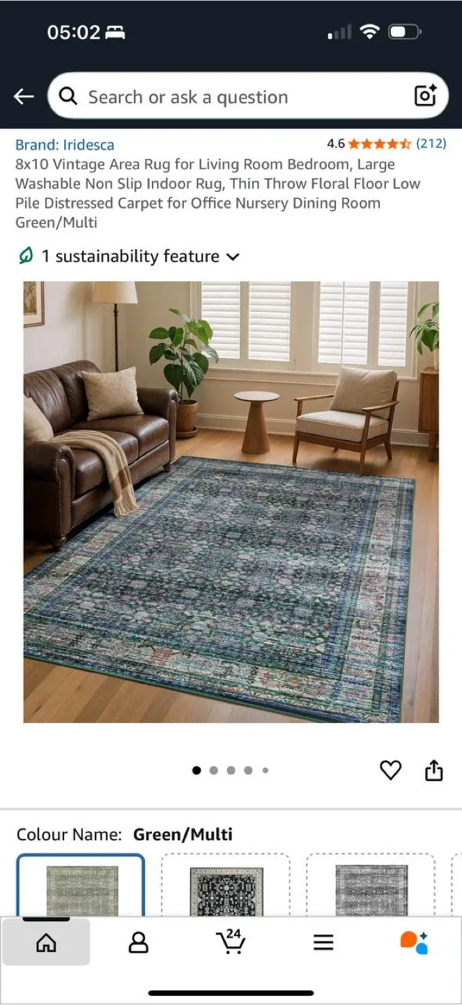 Iridesca 8x10 Vintage Area Rug – Green/Multi – NEW 🏡 thumbnail