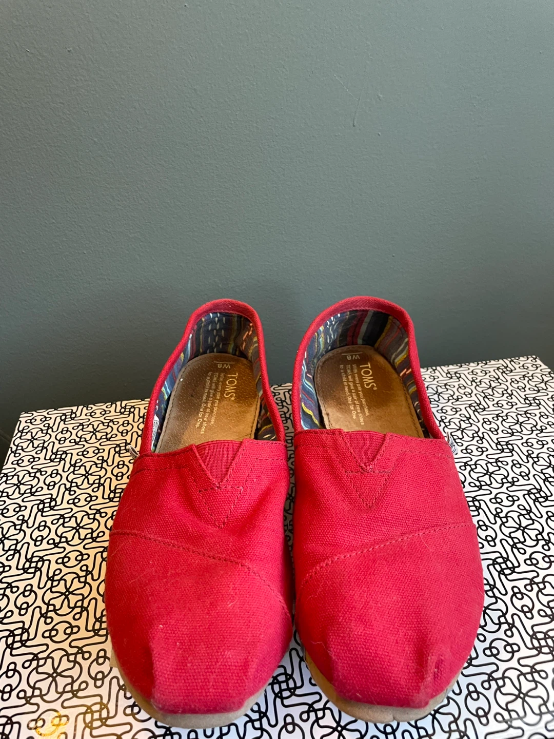 TOMS Red Canvas Shoes - Size 8
