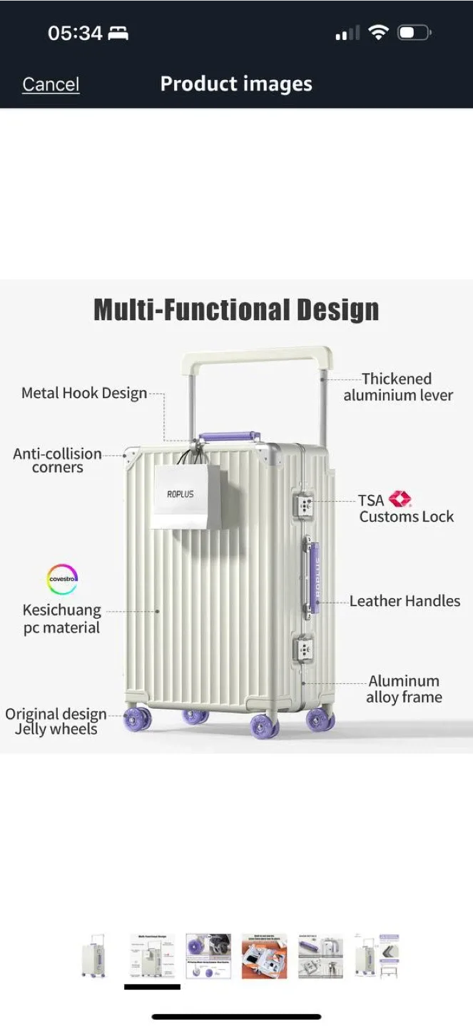 ROPLUS Aluminium Frame Carry-On Luggage (Black, 21”) — NEW image indicator(5)