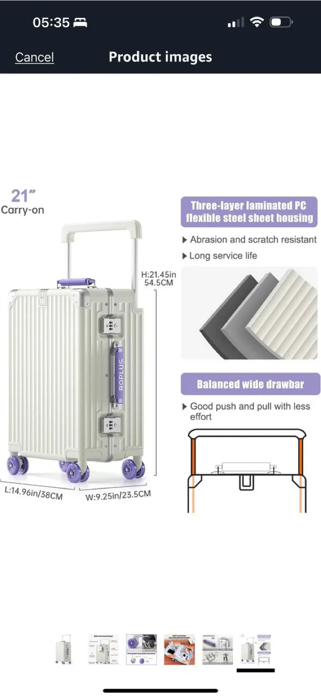 ROPLUS Aluminium Frame Carry-On Luggage (Black, 21”) — NEW image indicator(9)