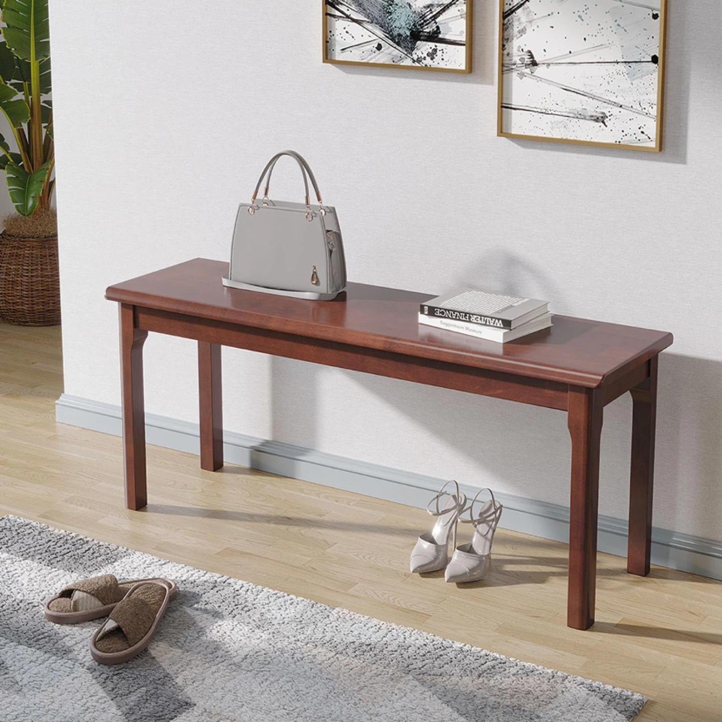 K KELBEL 100% Solid Oak Wood Bench Entryway Bench