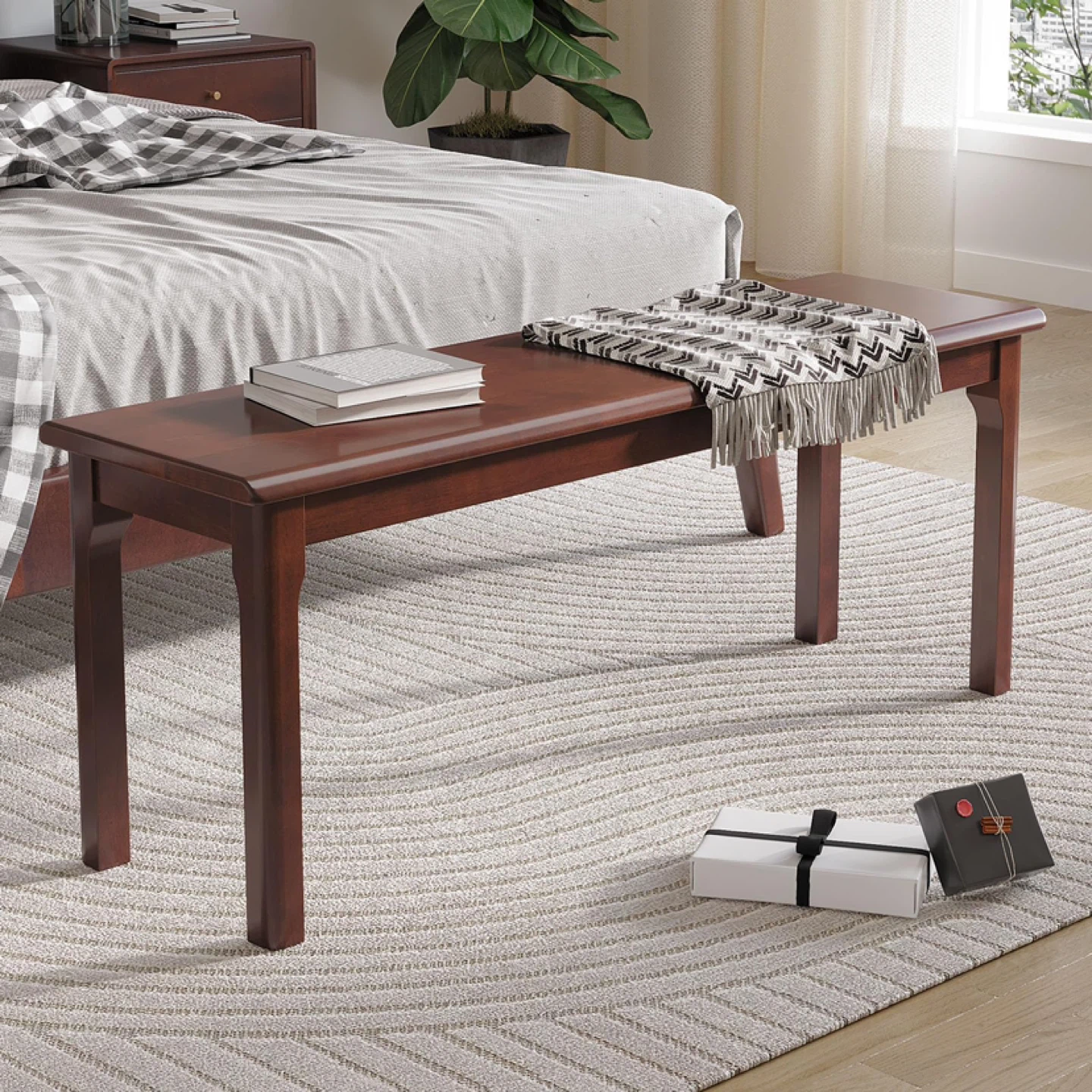 K KELBEL 100% Solid Oak Wood Bench Entryway Bench - photo 3