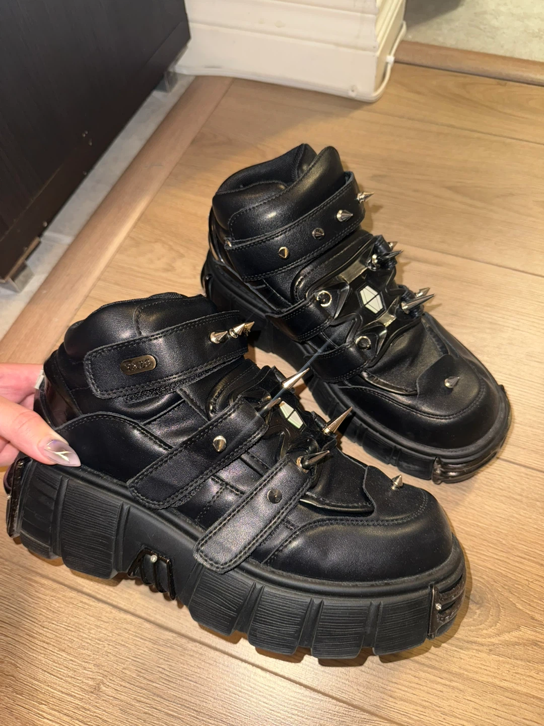 New Rock Inspired Black Platform Spike Boots