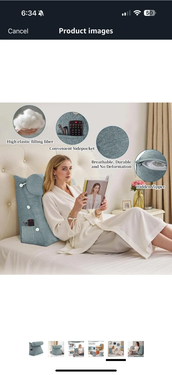 LeleFido Adjustable Reading Wedge Pillow with Neck Support (Grey image indicator(4)