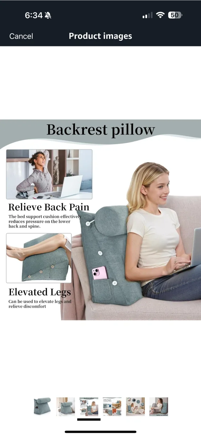 LeleFido Adjustable Reading Wedge Pillow with Neck Support (Grey image indicator(3)