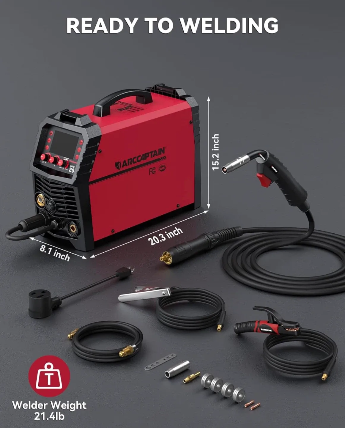 ARCCAPTAIN MIG Welder, 200Amp 6 in 1 Gas MIG/Gasless Flux Core M thumbnail