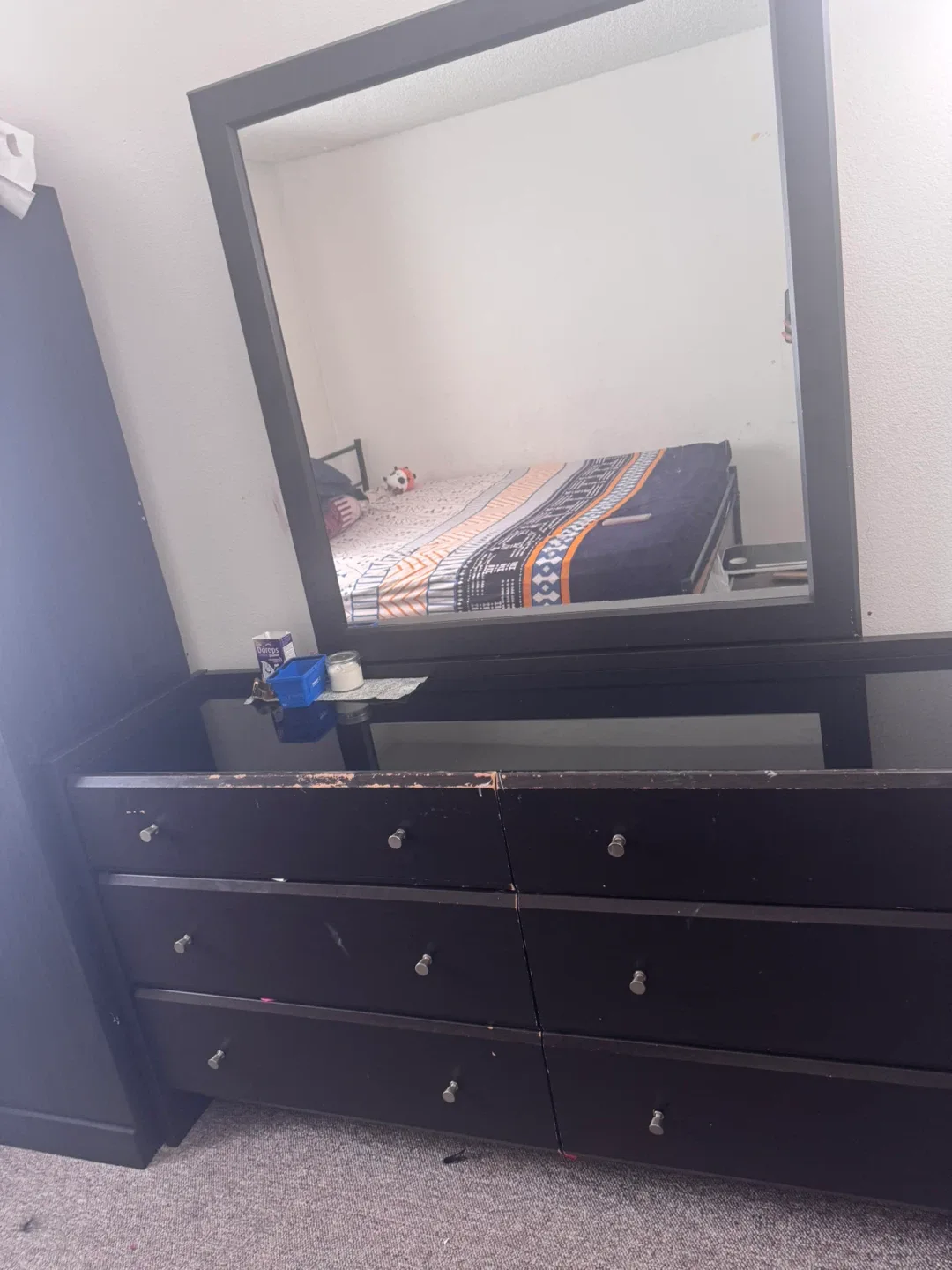 Dark Brown Dresser with Mirror image indicator(4)