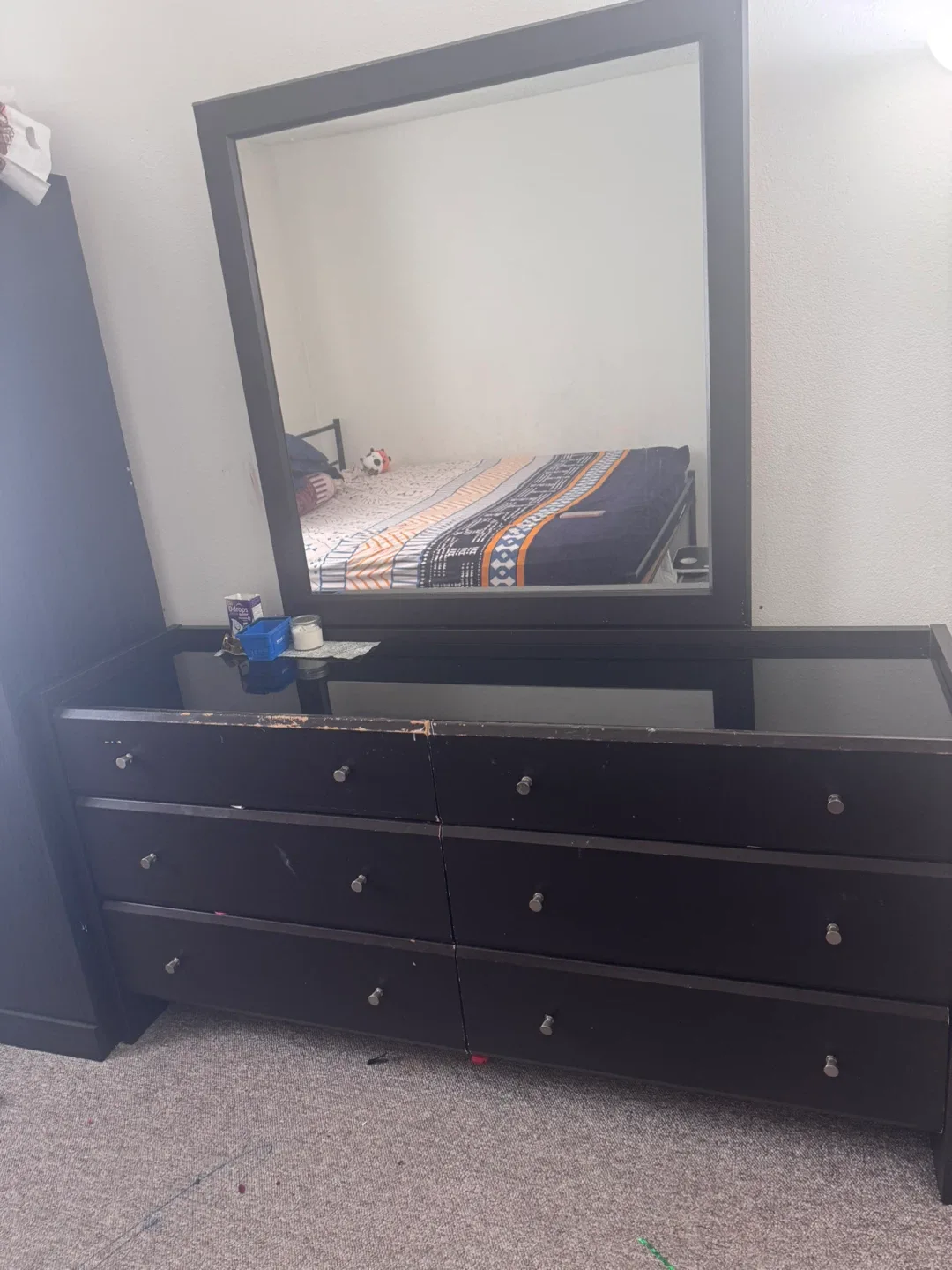 Dark Brown Dresser with Mirror image indicator(3)