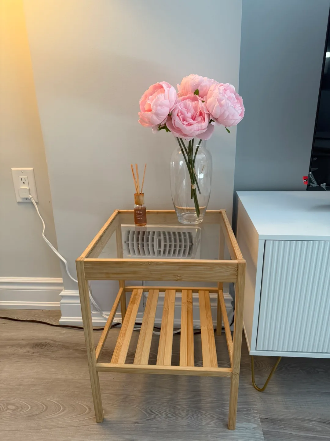 Bamboo Side Table with Glass Top