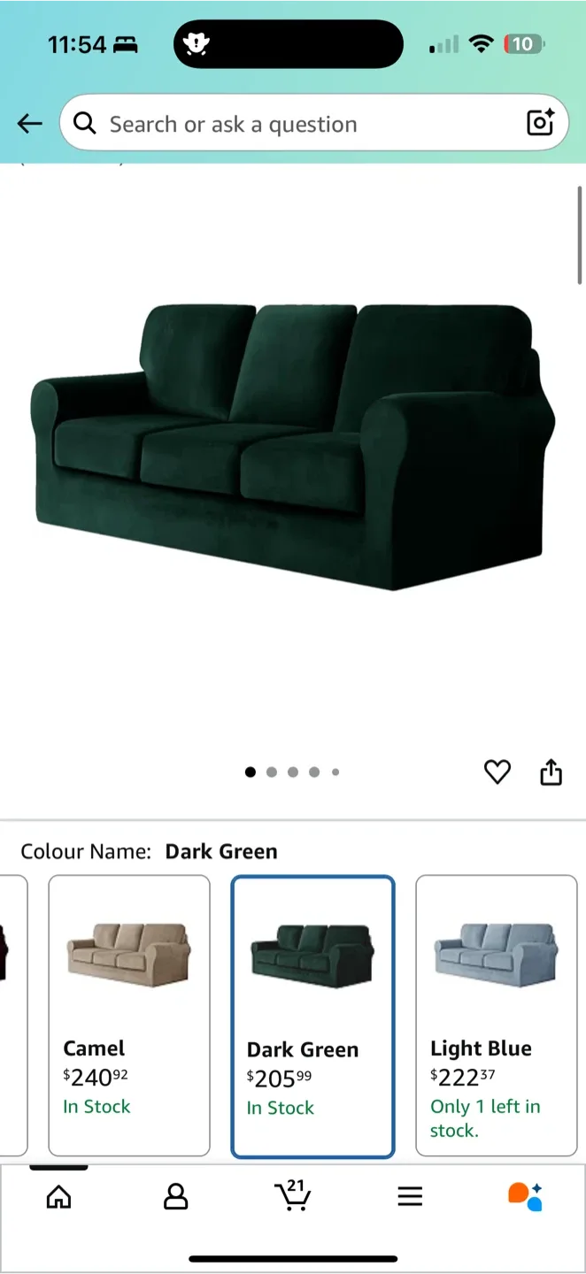 Stretch Velvet Sofa Cover Set – Dark Green (7+2 PCS) thumbnail