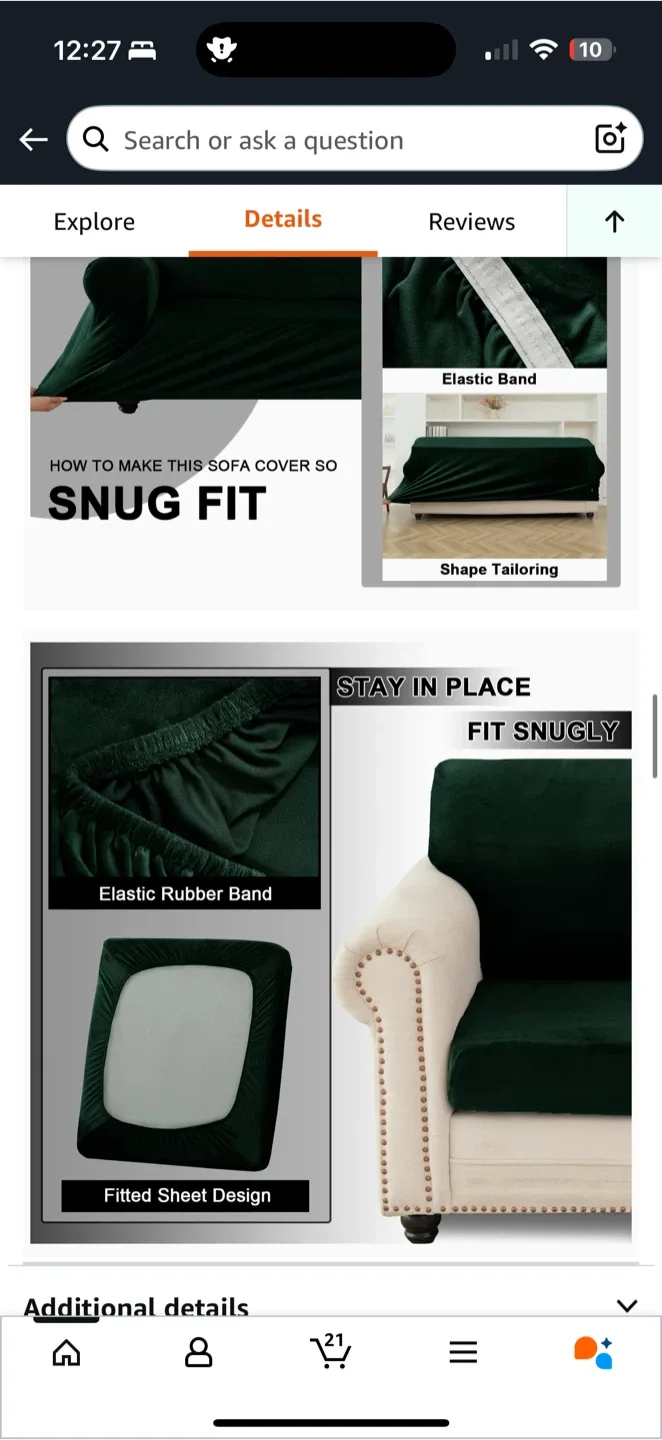 Stretch Velvet Sofa Cover Set – Dark Green (7+2 PCS) image indicator(7)