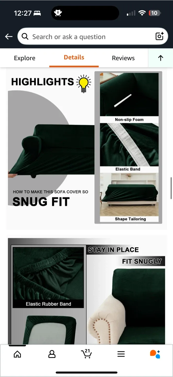 Stretch Velvet Sofa Cover Set – Dark Green (7+2 PCS) image indicator(8)