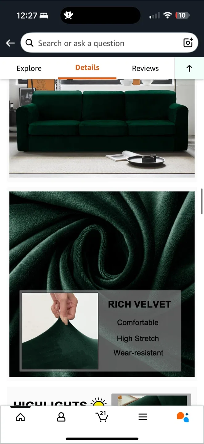 Stretch Velvet Sofa Cover Set – Dark Green (7+2 PCS) image indicator(9)