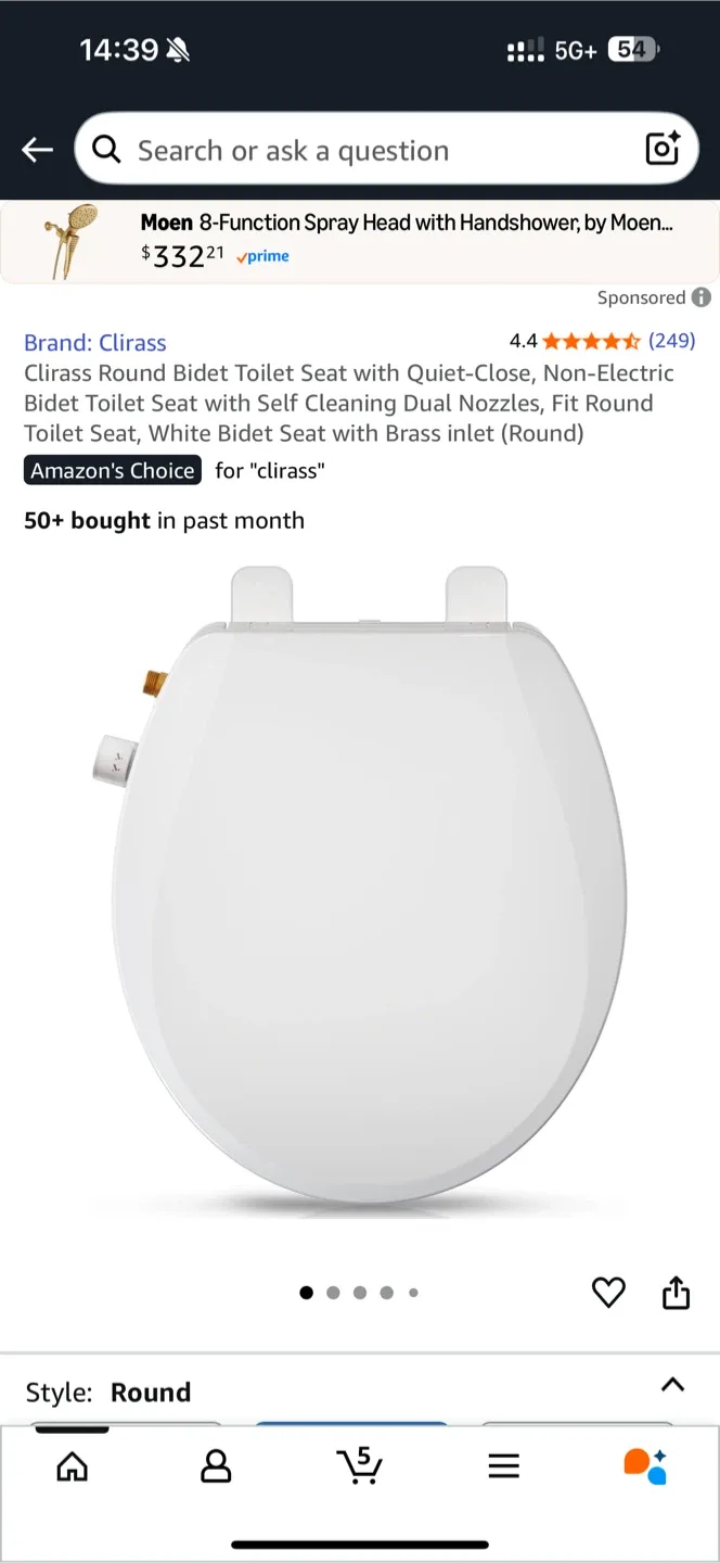 Clirass Round Bidet Toilet Seat - Quiet-Close, Non-Electric thumbnail