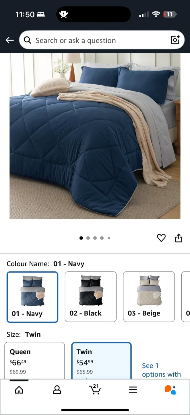 Bedsure 5-Piece Comforter Set – Navy (Twin Size) thumbnail