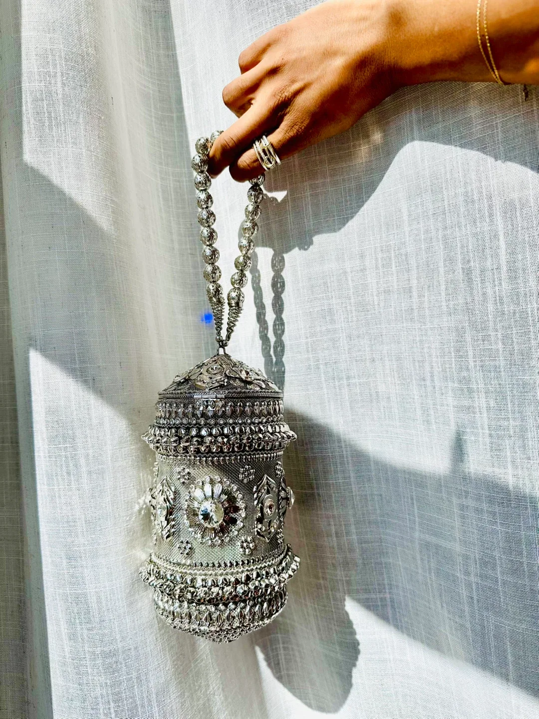 Silver Beaded Clutch Purse thumbnail