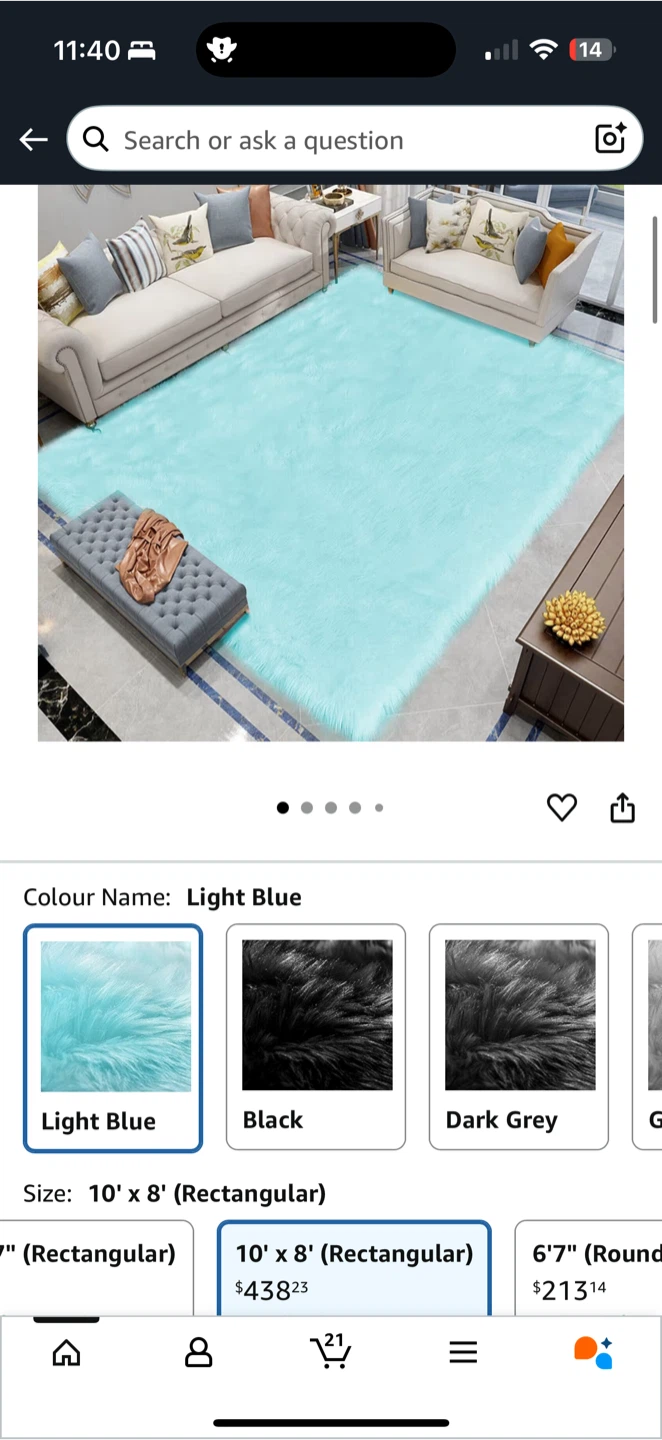 🩵 Shaggy Plush Area Rug – Light Blue (10x8 ft)