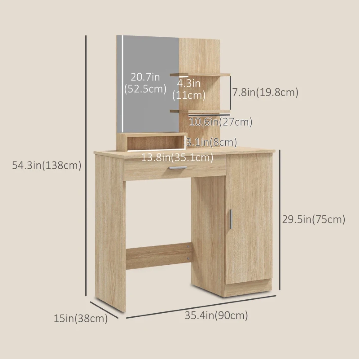 HOMCOM Vanity Desk with Mirror, Makeup Vanity w/ Drawer - photo 3
