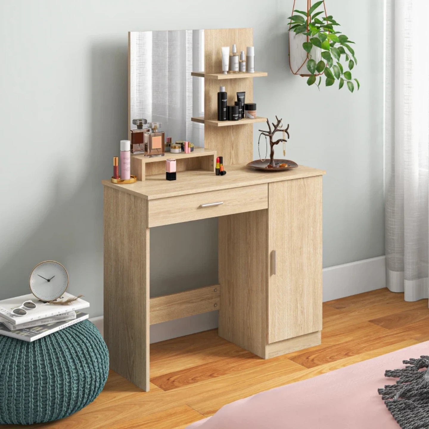 HOMCOM Vanity Desk with Mirror, Makeup Vanity w/ Drawer