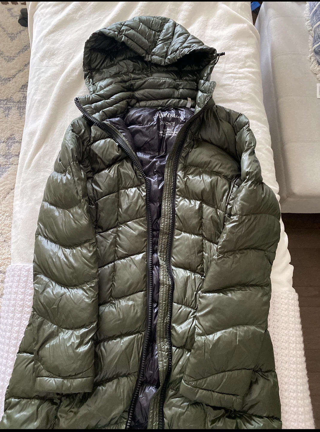 Calvin Klein Olive Puffer Coat, Size XS - photo 2