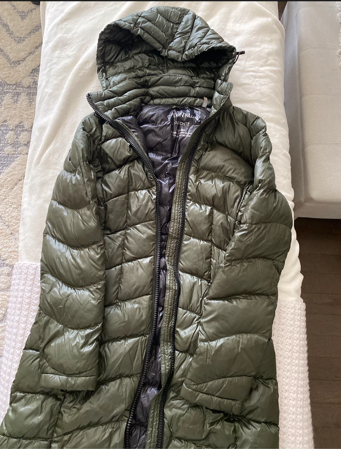 Calvin Klein Olive Puffer Coat, Size XS