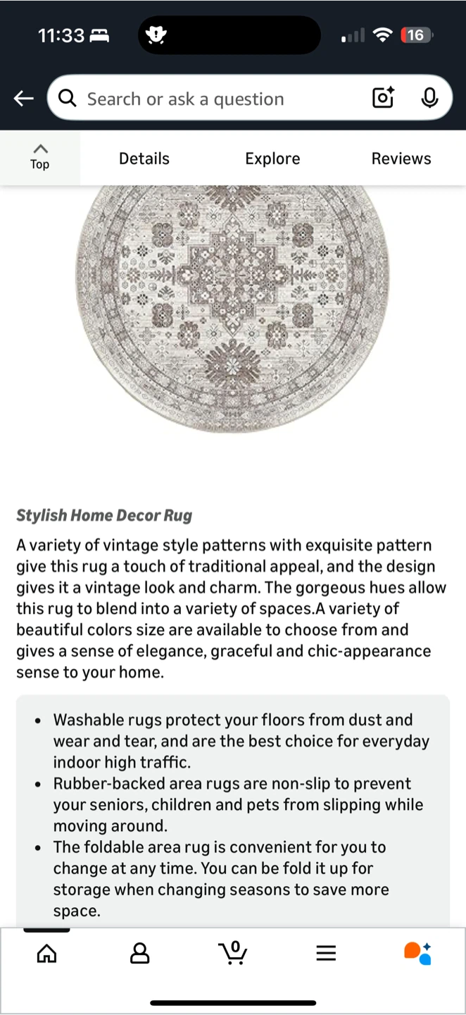 Zesthome Washable Round Rug – 9ft (Brown/Beige) - photo 2