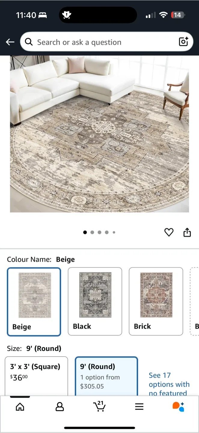 Zesthome Washable Round Rug – 9ft (Brown/Beige) image indicator(9)