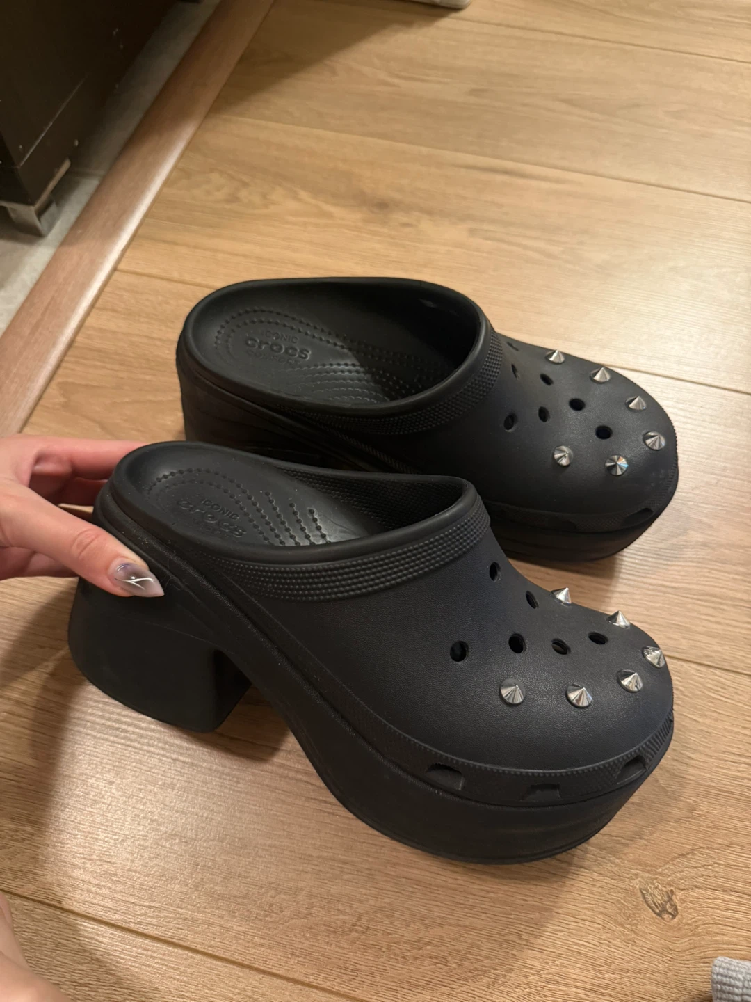 Crocs Black Platform Heels with Studs
