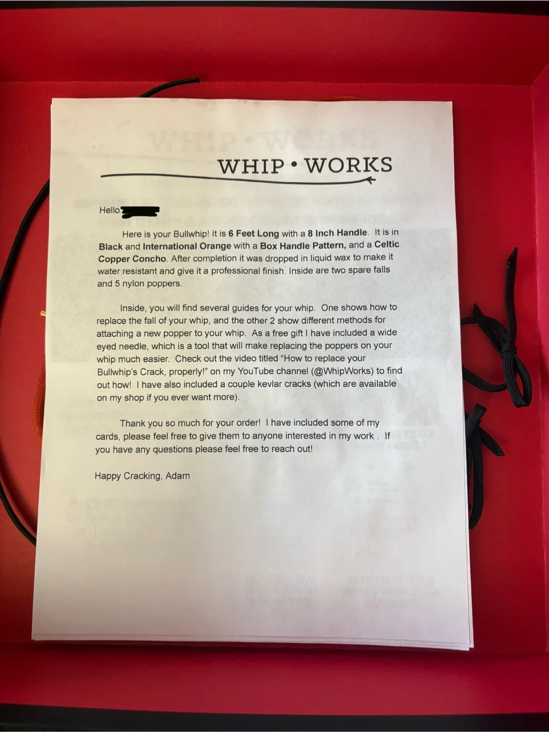 6 ft. Paracord Bullwhip - Black & Orange image indicator(3)