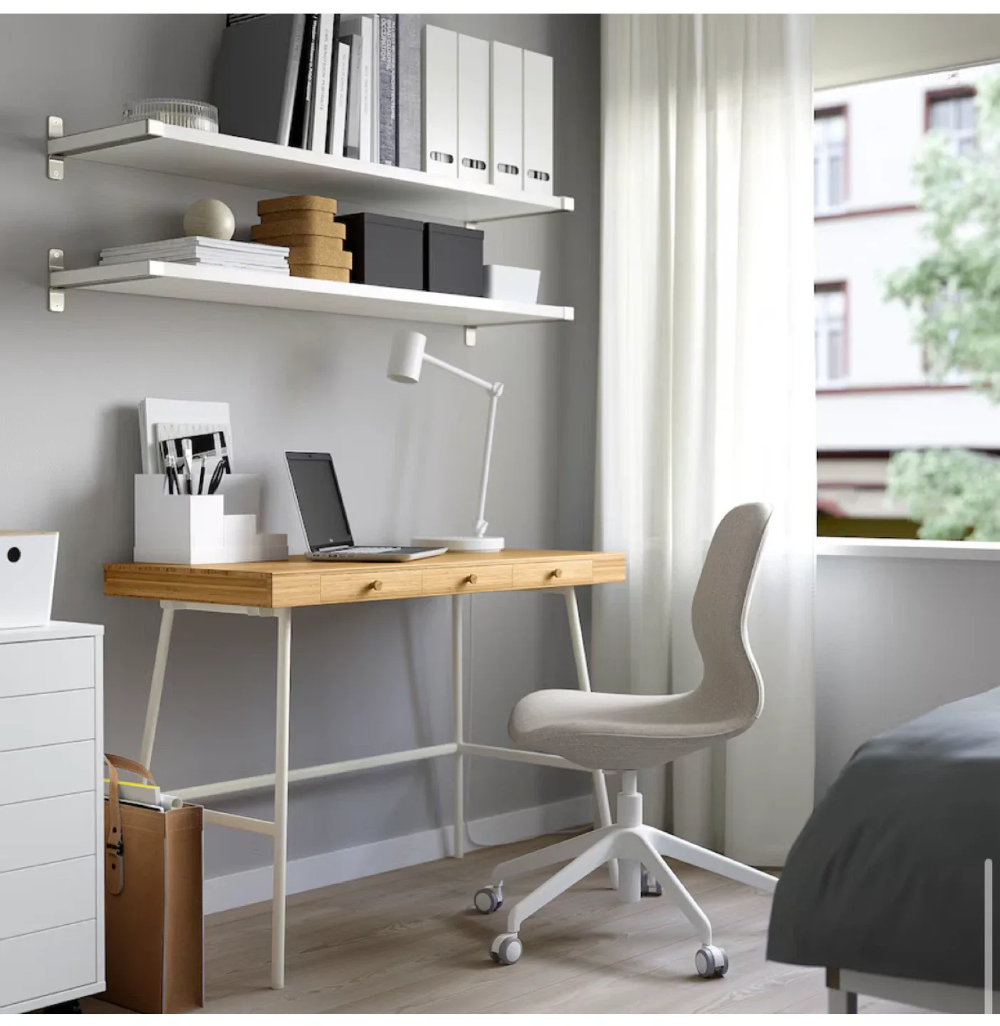 IKEA Desk - Bamboo Top, White Legs image indicator(4)