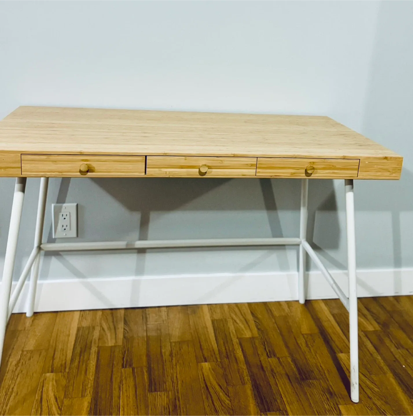 IKEA Desk - Bamboo Top, White Legs image indicator(2)