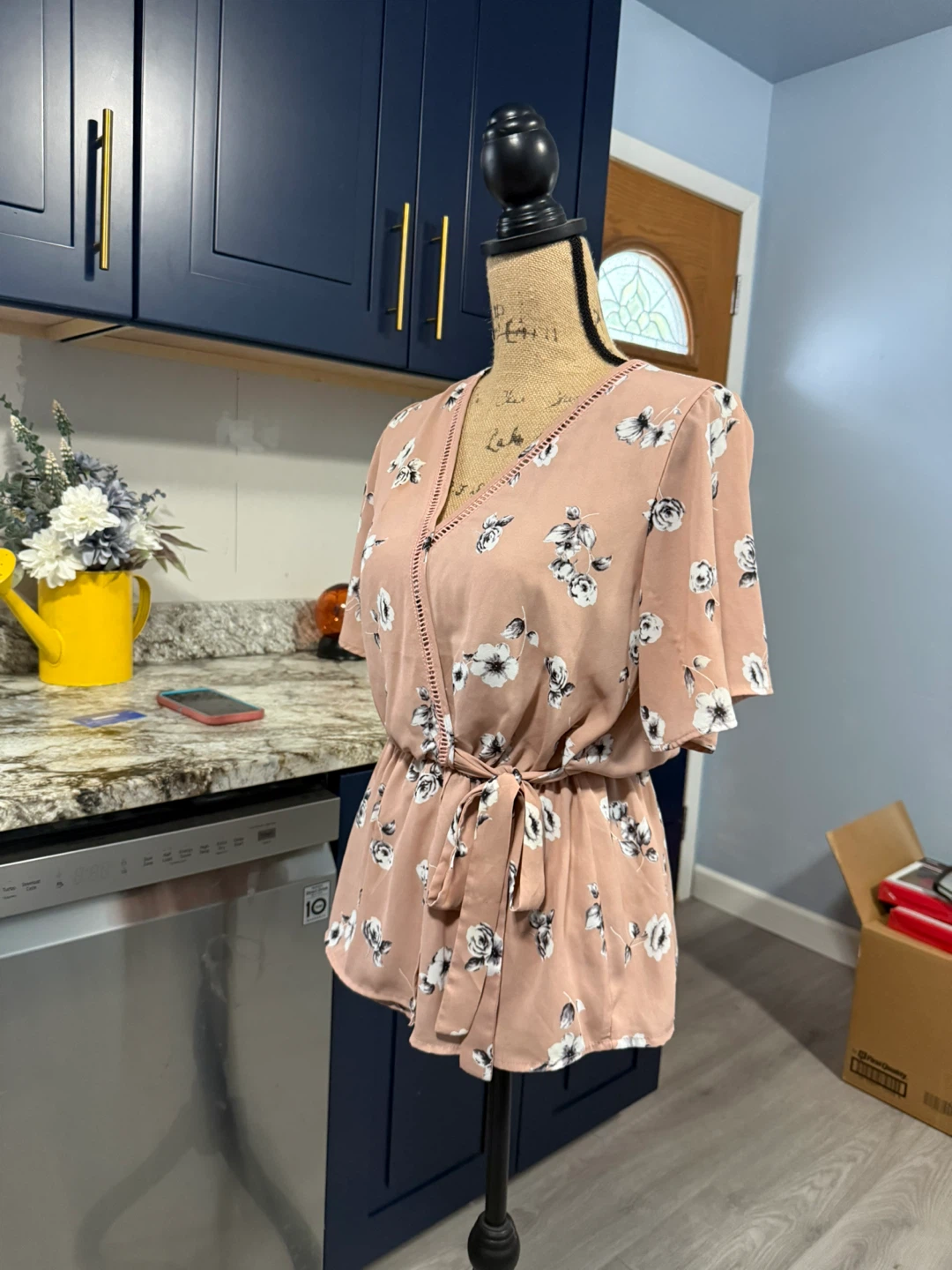 Floral Print Wrap Blouse - Size M check more pictures