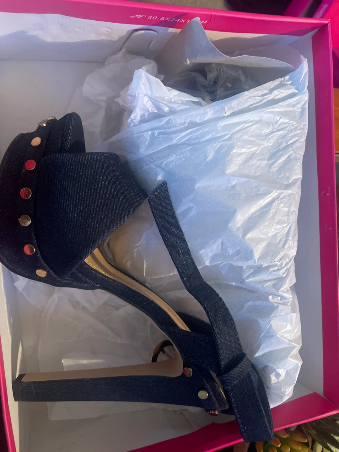 Blue Denim Heels with Gold Studs size 8