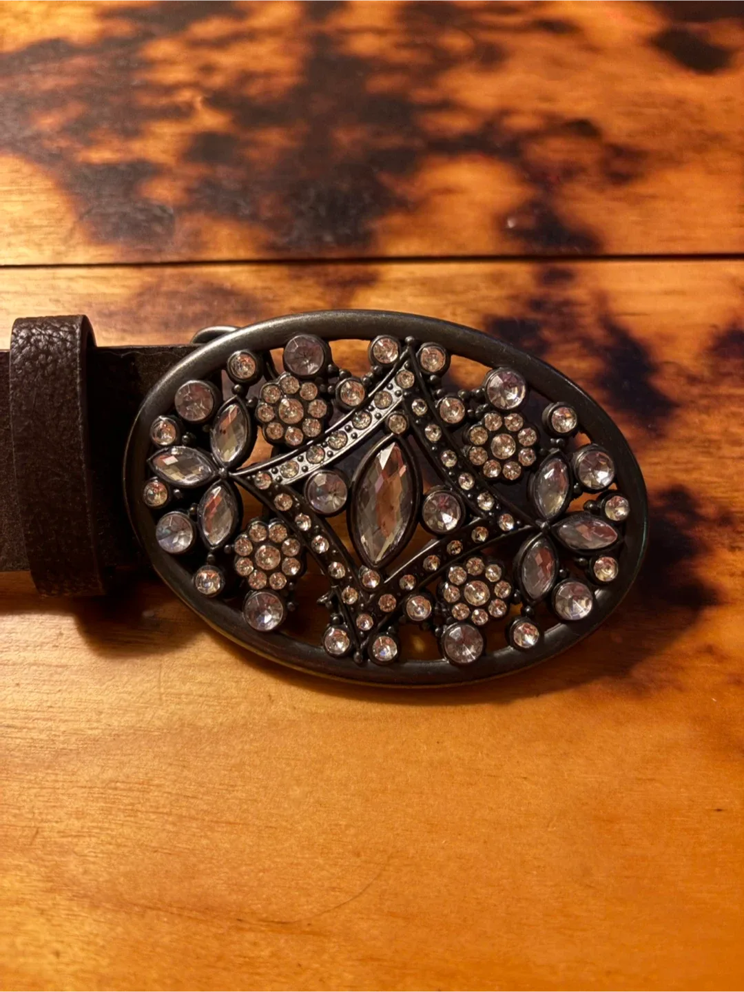 Brown Belt with Rhinestone Buckle image indicator(2)