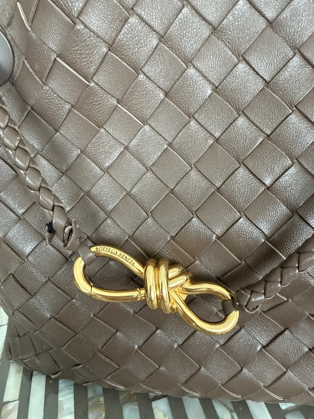 Bottega Veneta Brown Leather Woven Top Handle Leather Bag image indicator(2)