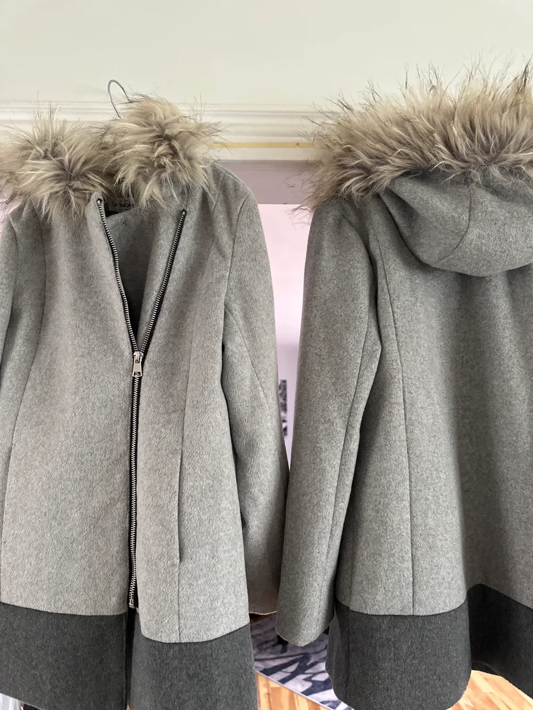 Coffee Shop New York Grey Fur Hooded Coat - Size M