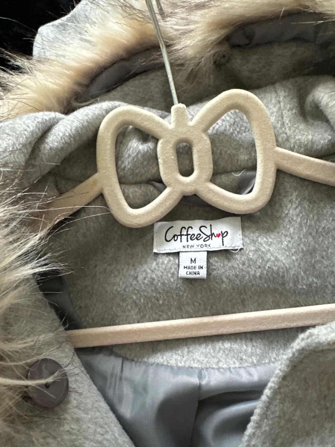 Coffee Shop New York Grey Fur Hooded Coat - Size M image indicator(4)