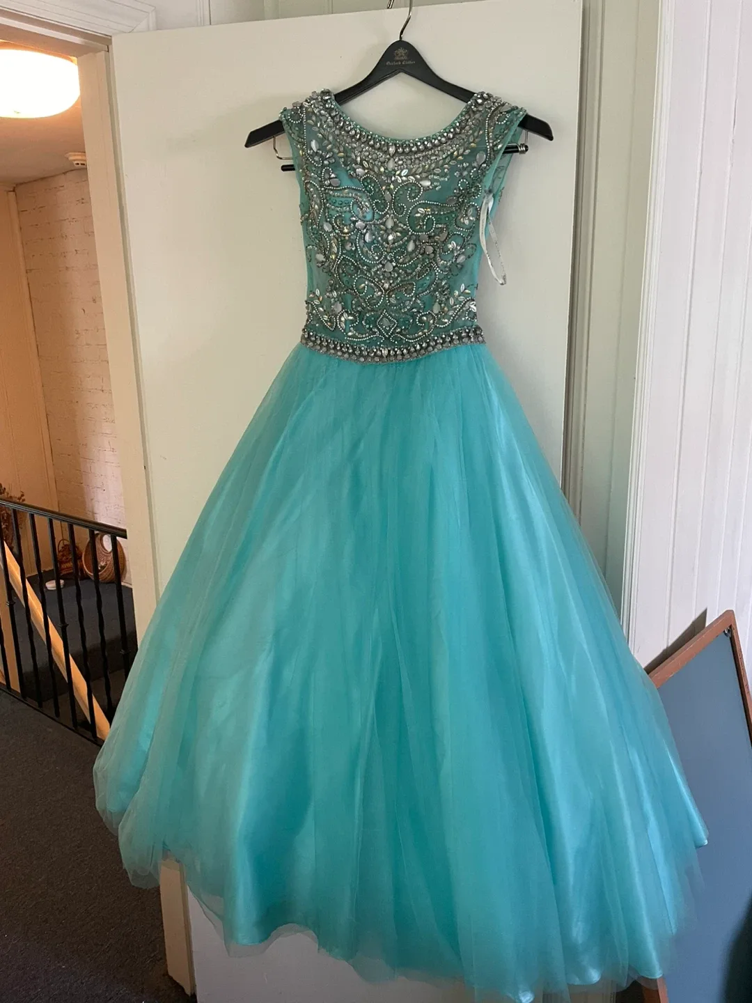 Light Blue Beaded Giovanni Prom Dress thumbnail