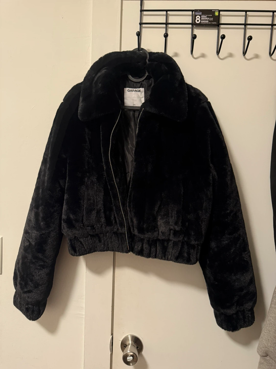 Garage Black Faux Fur Cropped Jacket - Size L